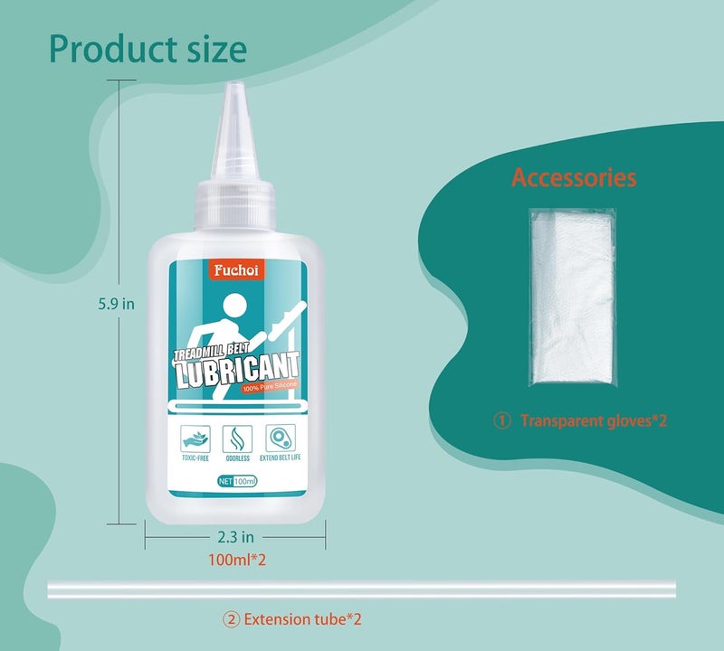 Fuchoi Treadmill Belt Lubricant - 7oz / 200ml Treadmill Lubricant for Belt - 100% Pure Silicone Treadmill Lube - Premium Treadmill Oil with Application Tubes for Easy Use - Non-Toxic and Odorless - Image 2